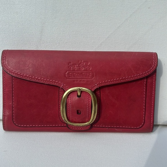 Coach Leather Wallet pink buckle clutch plaid lining - Picture 9 of 9